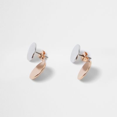 Silver and rose gold tone disc earrings